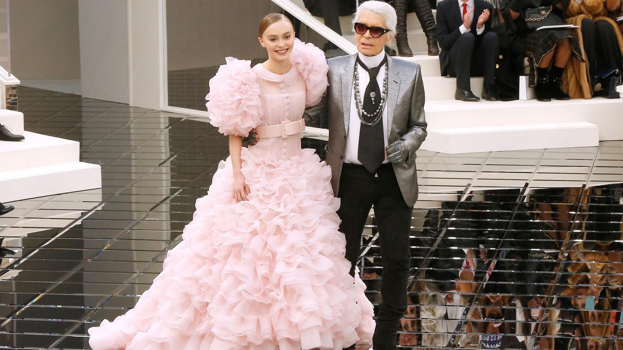 Model Lily-Rose Depp with Lagerfeld at the Chanel Spring Summer 2017 in Paris. Picture: Bertrand Rindoff Petroff/Getty Images