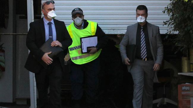 Emergency services at the scene of the factory fire in Parramatta. Picture: Danny Casey