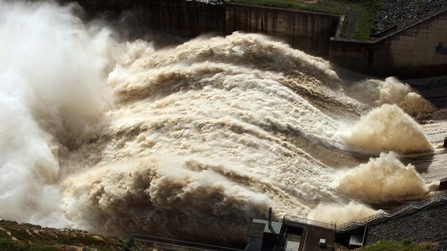 Water is released from the Wivenhoe Dam into the Brisbane River in 2011. Picture: News Limited