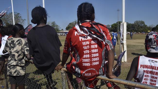 Fans at the Tiwi Island Football League grand final between Tuyu Buffaloes and Pumarali Thunder. Picture: Max Hatzoglou