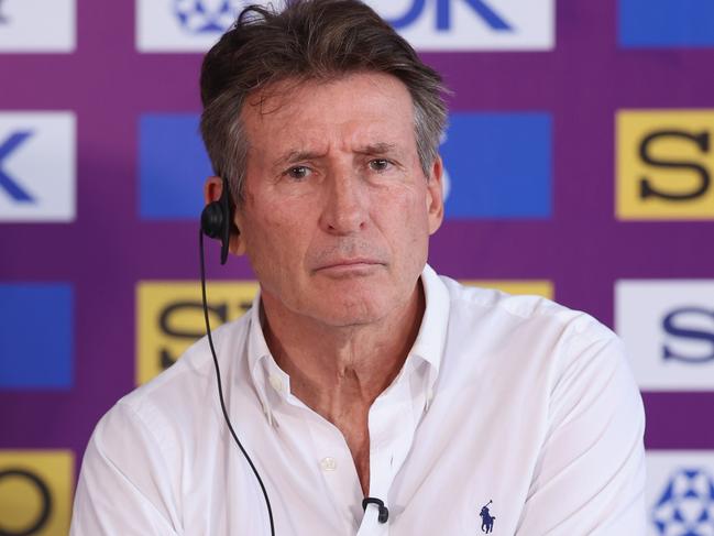 GUANGZHOU, CHINA - MAY 09: Sebastian Coe, President of World Athletics attend the a press conference ahead of the 2025 Guangzhou World Athletics Relays at Tianhe Stadium on May 09, 2025 in Guangzhou, China. (Photo by Lintao Zhang/Getty Images)