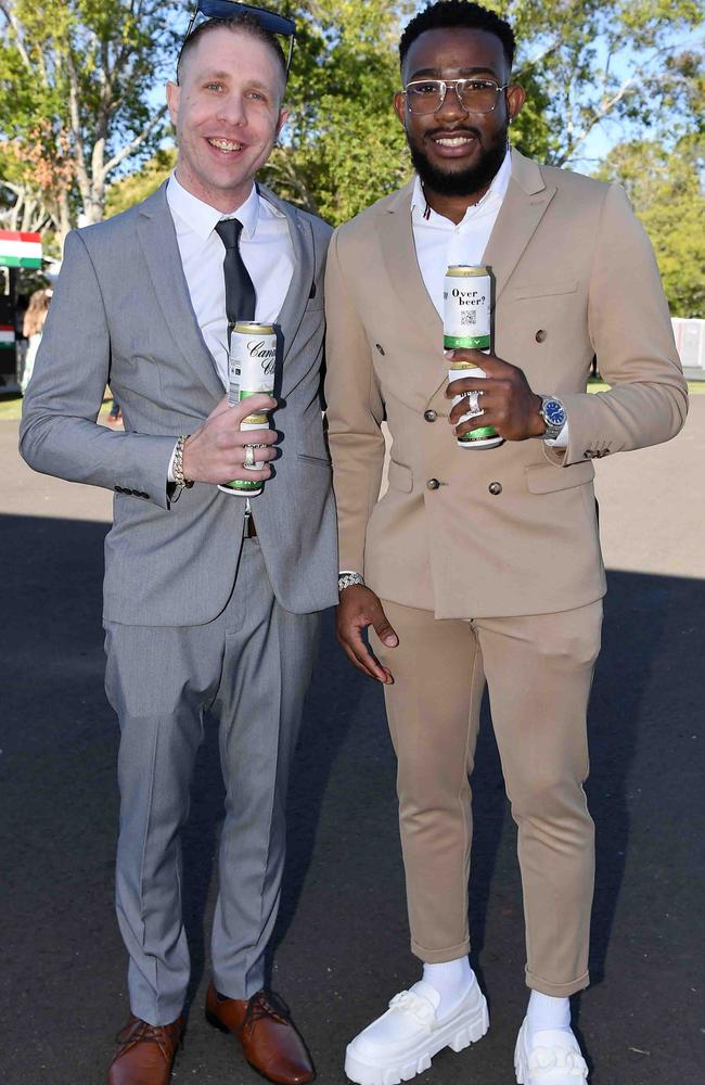 Anthony Martigago and Christopher Nwokeke at Ladies Oaks Day, Caloundra. Picture: Patrick Woods.