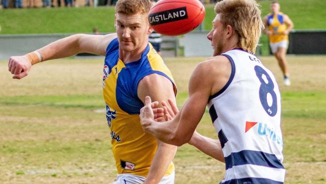 Todd Vander Haar (right) kicked two majors for the Sharks alongside James Munks and Cody Stackelberg. Picture: LB Photography