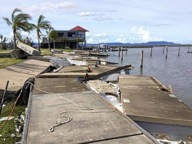 SMASHED UP: The state of the Laguna Quays resort marina after the cyclone. Picture: Contributed