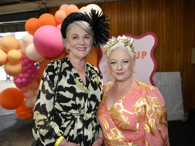 The Ladbrokes 2024 Moe Cup is held at Moe Horse Racing Club, Moe Victoria, Friday 18th October 2024. Racegoers Mandy Fanning and Pam Boyce, enjoying the races.Picture: Andrew Batsch