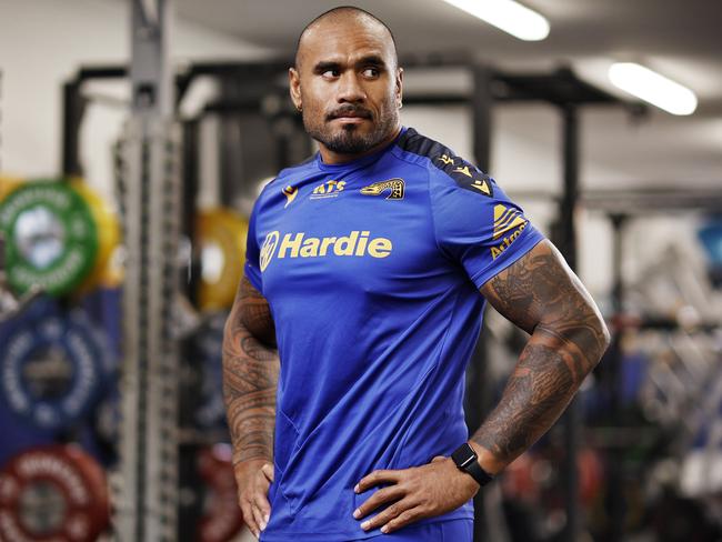 DAILY TELEGRAPH - 26.2.25 Parramatta Eels player Junior Paulo pictured in the gym at the Eels HQ today. Picture: Sam Ruttyn