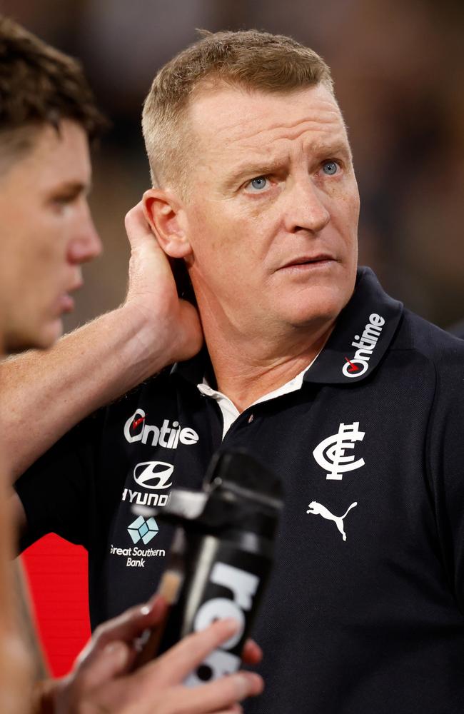 The pressure will be right on the Blues. Picture: Dylan Burns/AFL Photos via Getty Images