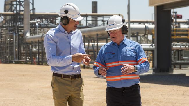Santos CEO Kevin Gallagher, right, at the Moomba carbon capture and storage plant in South Australia.