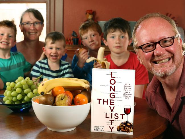 Professor Thomas, pictured with his family, has written a new book called ‘The Longevity List’.