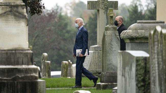 Joe Biden leaves St. Joseph on the Brandywine Catholic Church after Sunday mass in Wilmington, Delaware. Picture: AFP