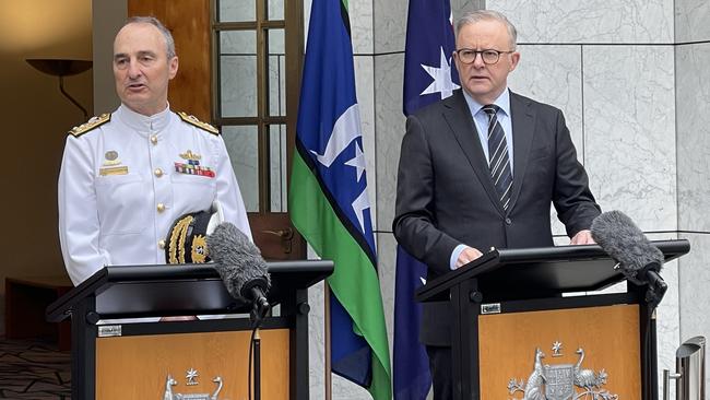 Vice Admiral David Johnston has been promoted to ADF chief, PM Anthony Albanese announces. Picture: NCA NewsWire/ Ellen Ransley