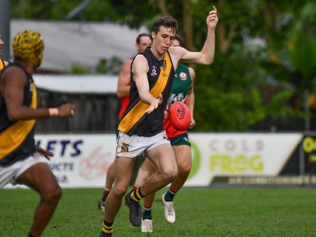 North Cairns Tiger Rory Tarlinton against South Cairns Cutters. AFL Cairns 2024. Photo: AFL Cairns Media