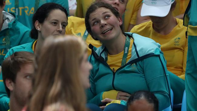 Shooting gold medallist Catherine Skinner watches the Boomers take on Team USA. Picture: Adam Head