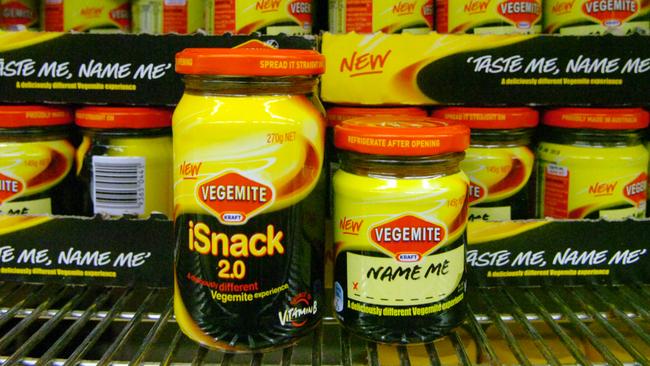 iSnack 2.0 and Name Me jars at an Australian supermarket.