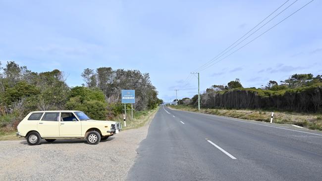 The distinctive light coloured Subaru station wagon is a vehicle of interest in the investigation. Picture: Tasmania Police