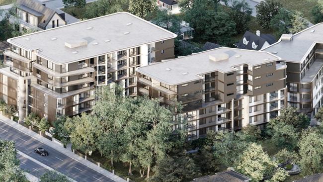 An artist's impression of apartment blocks containing 127 units, opposite Northern Beaches Hospital, part of a proposed $67 million redevelopment within the new Frenchs Forest Town Centre precinct. Picture; Supplied