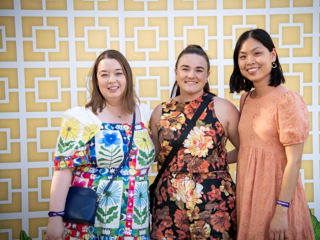 Alyssa Kemp (left), Sophie Roche and Anne Tin at the Toowoomba Carnival of Flowers Festival of Food and Wine, Sunday, September 15, 2024. Picture: Bev Lacey