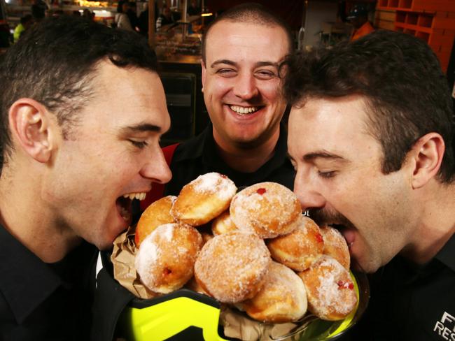 Dandee Donuts is a hot spot for the region’s fireys including (L-R) Jarrod Moloney, John Munro and Nick Shaw.