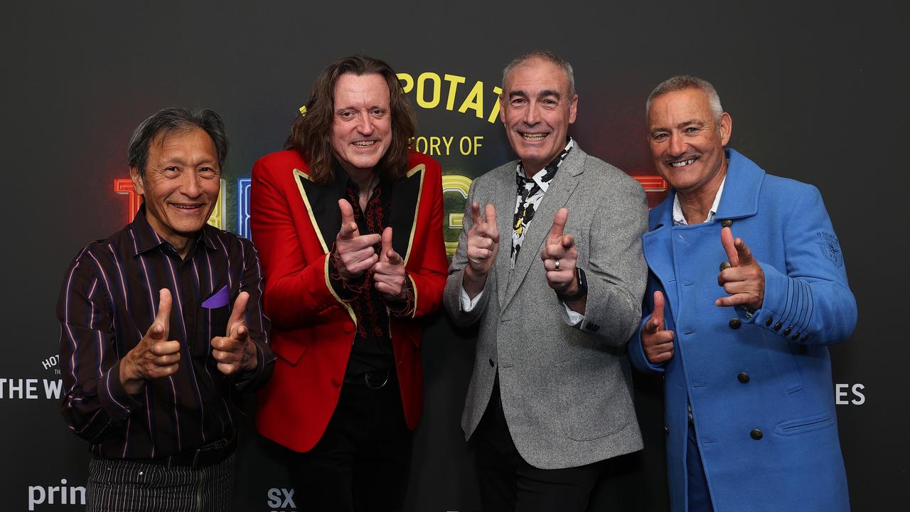 Jeff Fatt, Murray Cook, Greg Page and Anthony Field posed together on the red carpet. Photo by Brendon Thorne/Getty Images for SXSW Sydney.