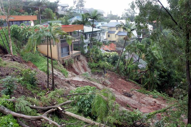 Flooding on the Gold Coast. Landslides in Lansell Avenue, Currumbin after wet weather and flooding.