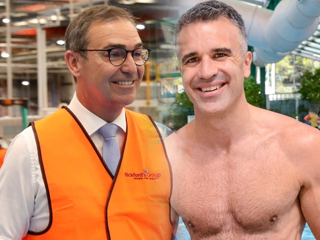 Marshall and Malinauskas jump in the pool