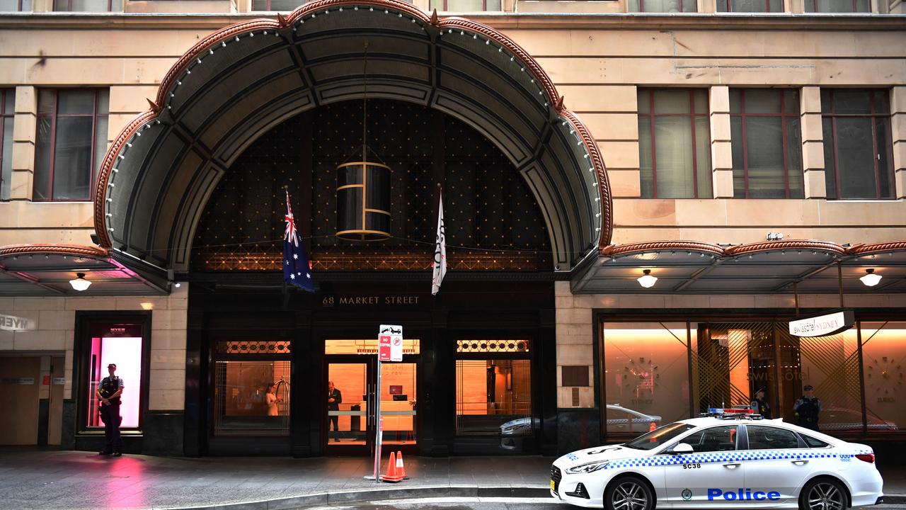 NSW police are standing guard outside the Swissotel Hotel. Picture: AAP/Dean Lewins