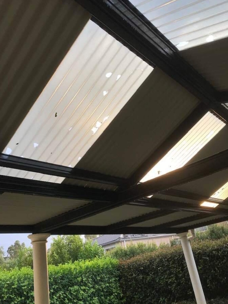 Massive storm hits western Sydney: At Bella Vista. Punched holes through the alsinite roofing. Picture: Mark Oldbull / Facebook