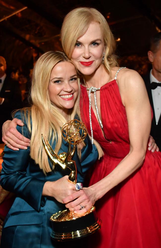 Reese Witherspoon and Nicole Kidman at the HBO’s Official 2017 Emmy After Party at The Plaza at the Pacific Design Center on September 17, 2017 in Los Angeles, California. Picture: Getty