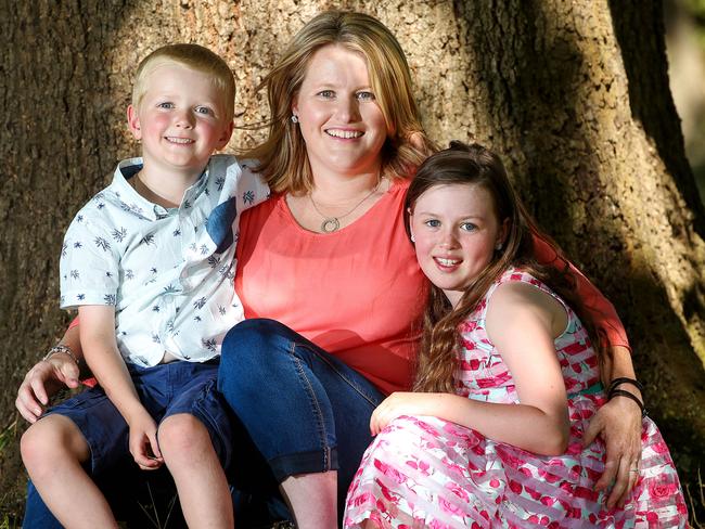 Kristen Pickford, 35, with her children Harley, 7, Isabella, 9. Picture: Ian Currie