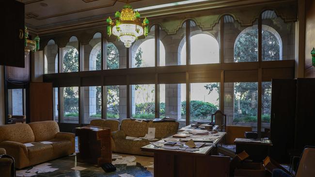 A ransacked room inside Bashar al-Assad’s Tishrin residential palace. Picture: AFP.