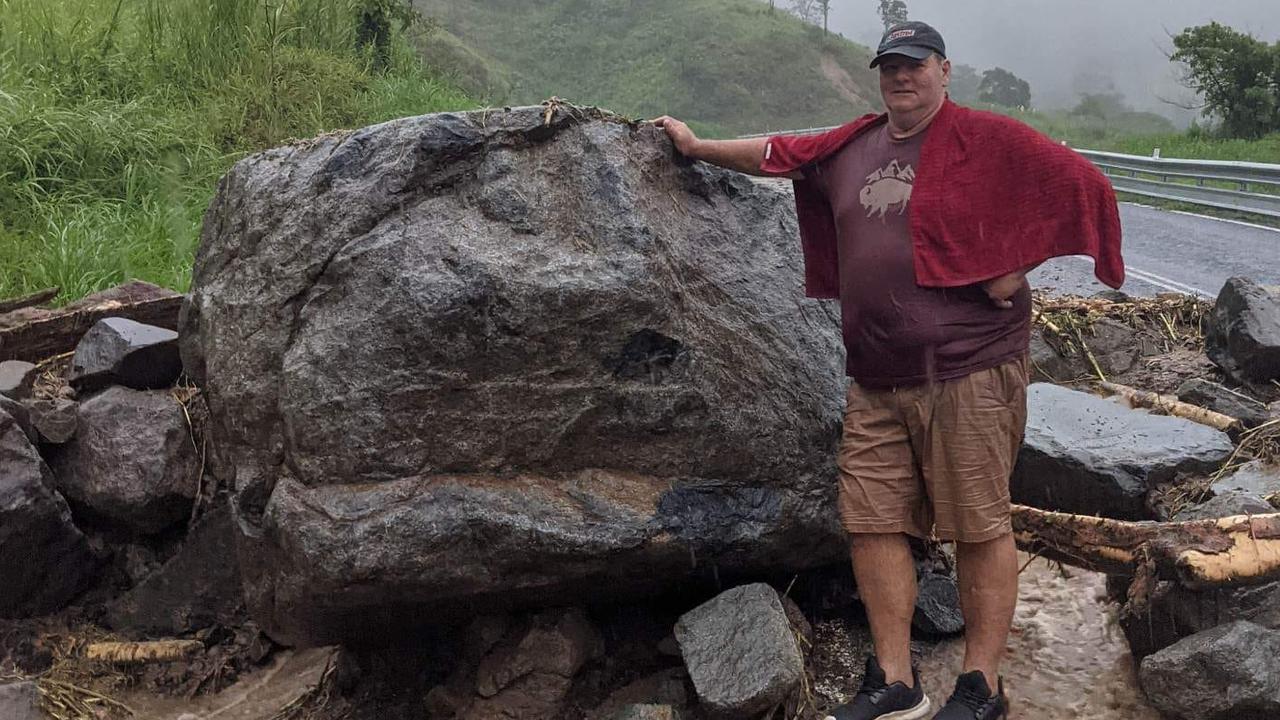 Dairy farmer Dale Fortescue walked up the Eungella range by foot to get back to his cows on Monday afternoon. The Mackay-Eungella road is closed to traffic due to rock and mudslides. Picture: Facebook