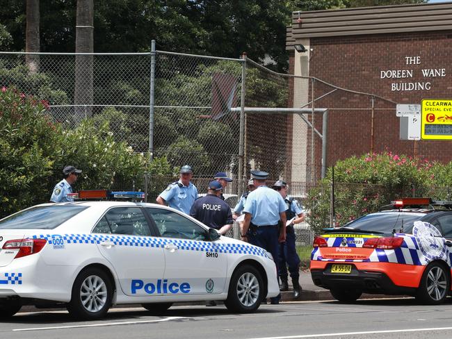 Police outside Sydney Girls High School after it was evacuated. Picture: Cameron Richardson