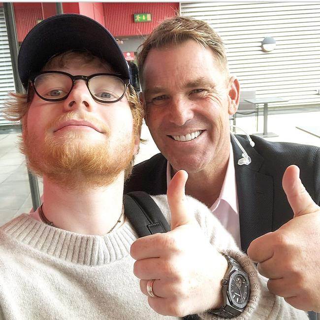 Warne with Ed Sheeran. Picture: Instagram