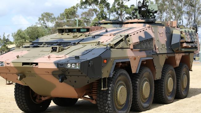 The Australian Army’s first Boxer vehicle at Enoggera Barracks, Brisbane. Part of the $5 billion The LAND 400 phase two program in Queensland, which will play into the $270 billion defence spend over the next decade. Picture: Supplied