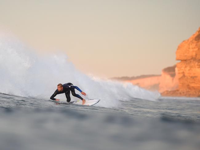 Mick Fanning turns off the bottom of a Bells wave. Picture: Jason Sammon