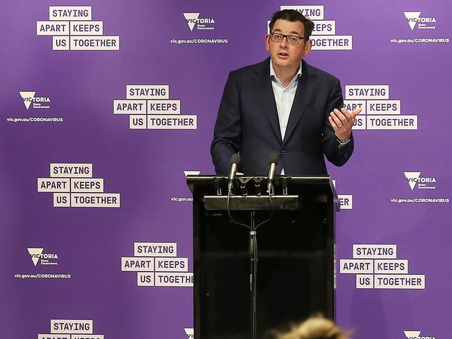 Victorian Premier Daniel Andrews announcing the latest coronavirus infection numbers across the state. Picture: NCA NewsWire/Ian Currie