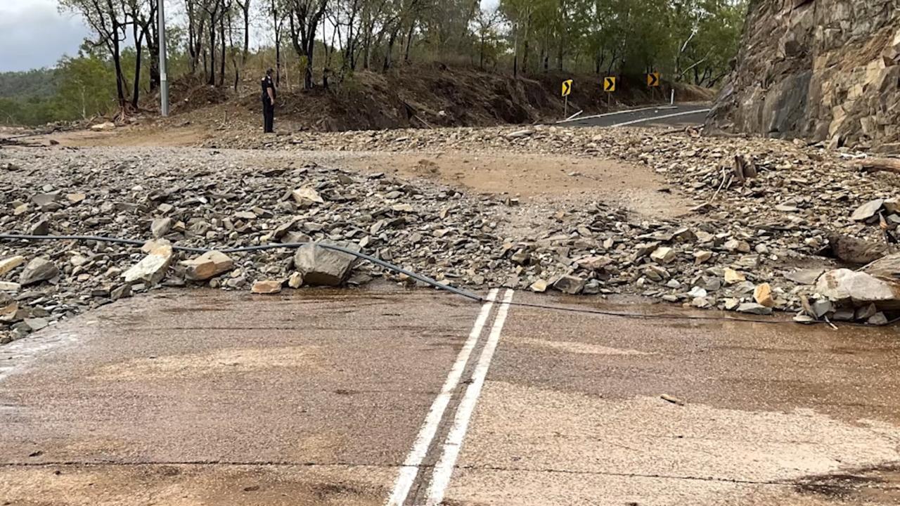 Many roads are reopening around the Far North but there is still serious damage, like this on the Mulligan Highway near Cooktown. Picture: QPS