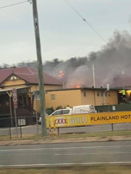 Chris Donovan fights the flames at Porters Hotel Plainland. Photo: Chrissy Heinonen.