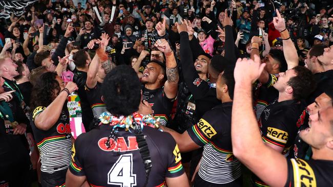 The Panthers celebrate. Picture: NRL Photos / Brett Costello