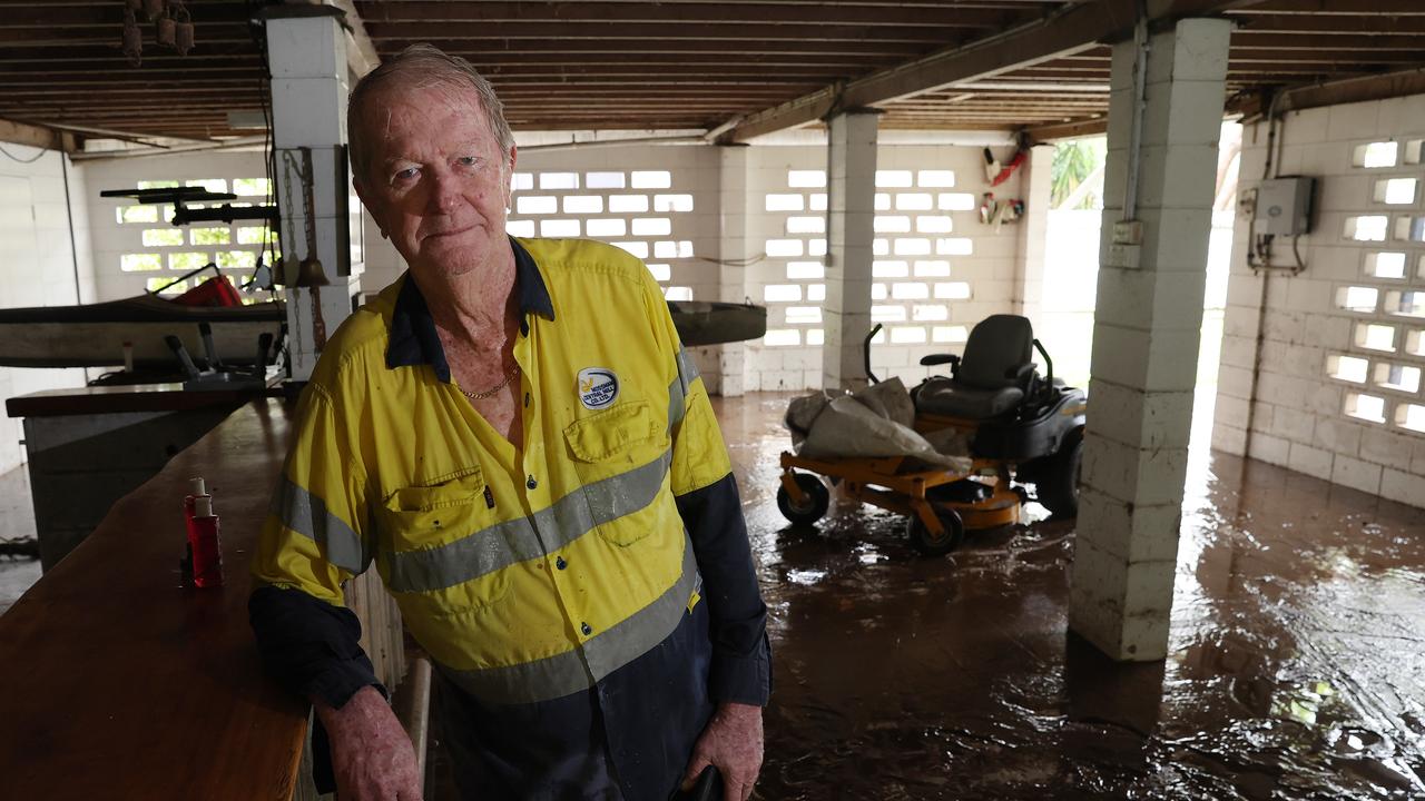 David Egan kicks off the flood clean-up after flooding caused by ex-tropical cyclone Jasper. Picture: Liam Kidston