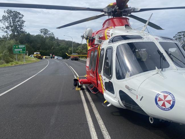 The Westpac Rescue Helicopter at a crash at Tyndale on Monday.