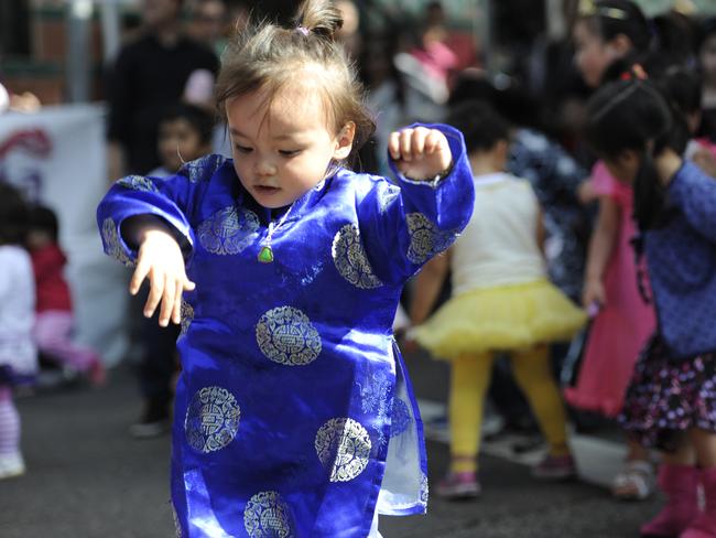 Sam Le-Clapin, 23 months, got excited about Peppa Pig at the Cabramatta Moon Festival.