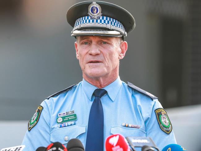 Acting Assistant Police Commissioner David Waddell at Cessnock Police Station on Tuesday morning. Picture: Roni Bintang/Getty Images