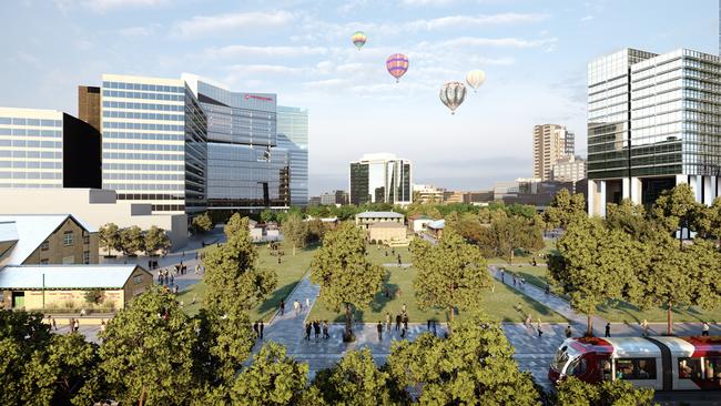 Artist impressions for a public square at Lancer Barracks at Parramatta.