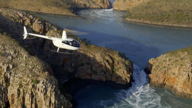 Troy Thomas flying at Horizontal Falls in north WA. Picture: SBS