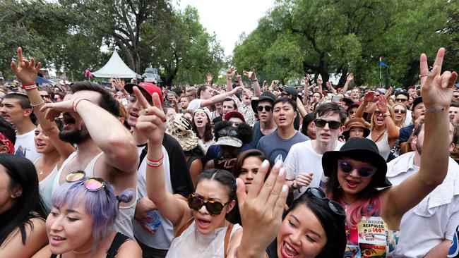 Two beers please. The crowd at St Jerome's Laneway Festival. Picture: Mark Stewart