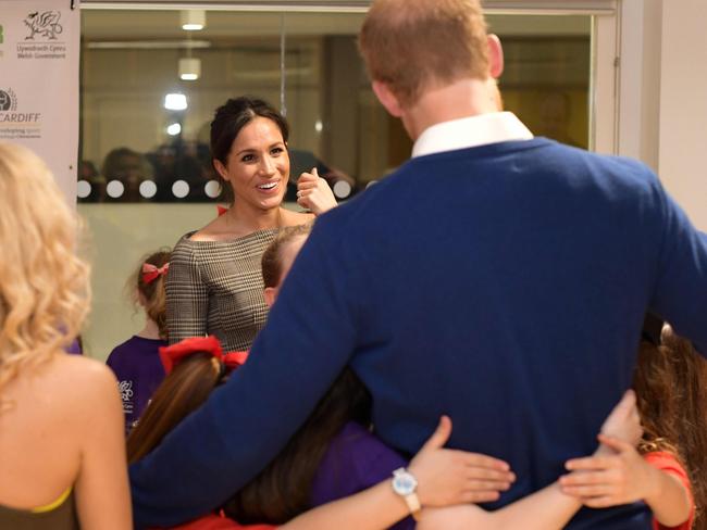 Britain’s Prince Harry and his fiancée Meghan Markle attend a street dance class during their visit to Star Hub community and leisure centre in the Tremorfa area of Cardiff, south Wales on January 18, 2018. Picture: AFP