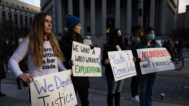 Demonstrators rally in solidarity with Epstein and Maxwell’s victims in New York earlier this month. Picture: AFP