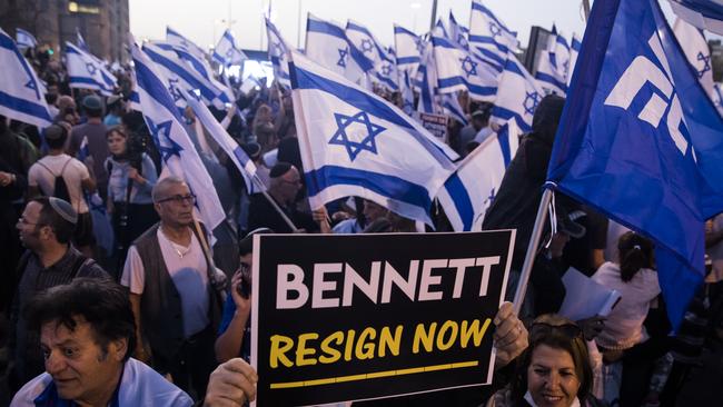 Israelis protest in Jerusalem on Wednesday <span id="U712385699333ksC" style="letter-spacing:-0.015em;">after a surge in attacks that has left the government vulnerable to charges it is weak on terrorism</span>. Picture: Getty Images