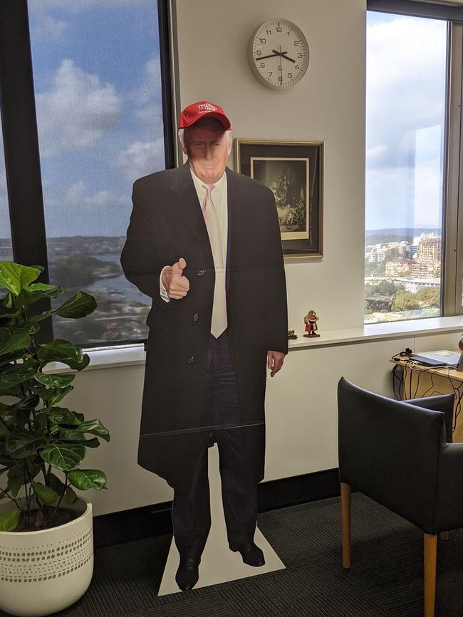 The life-size cardboard cut-out of US President Donald Trump that briefly appeared in Mr Boyce’s office.